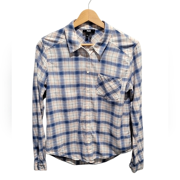 PAIGE Tops - PAIGE Plaid Button Up Blouse White/ Rose Dust/Nocturnal XS